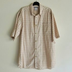 Columbia Shirt Men Sz XLT Tall Short Sleeve Plaid Off-white Rust Grey Gray Sport